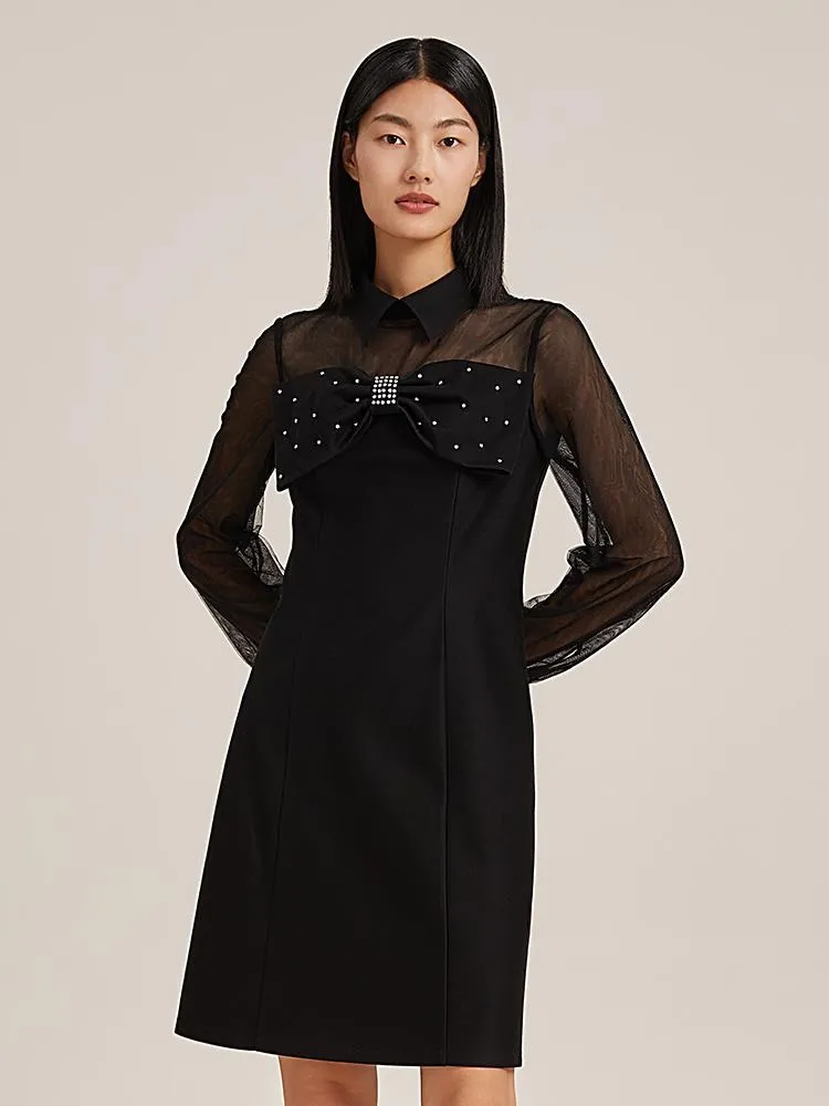 Mini-robe transparente noire à nœud papillon