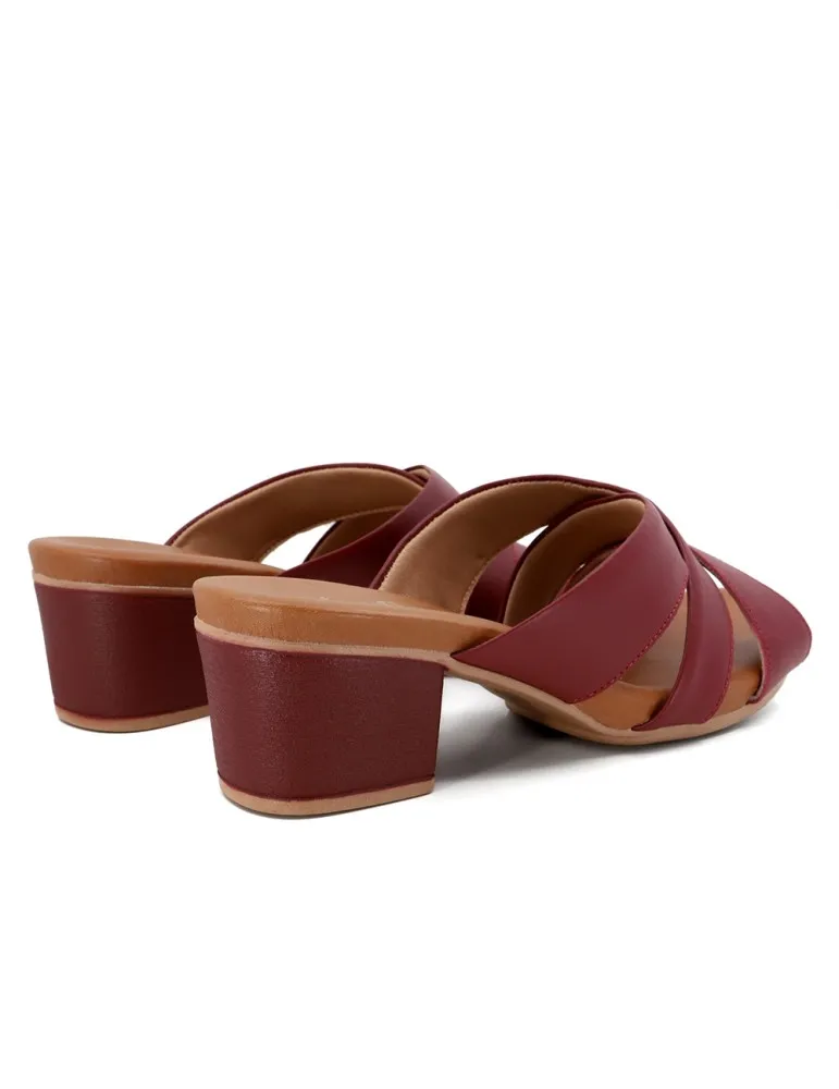 mules 3 lanières croisées confort cuir bordeaux 06 cm