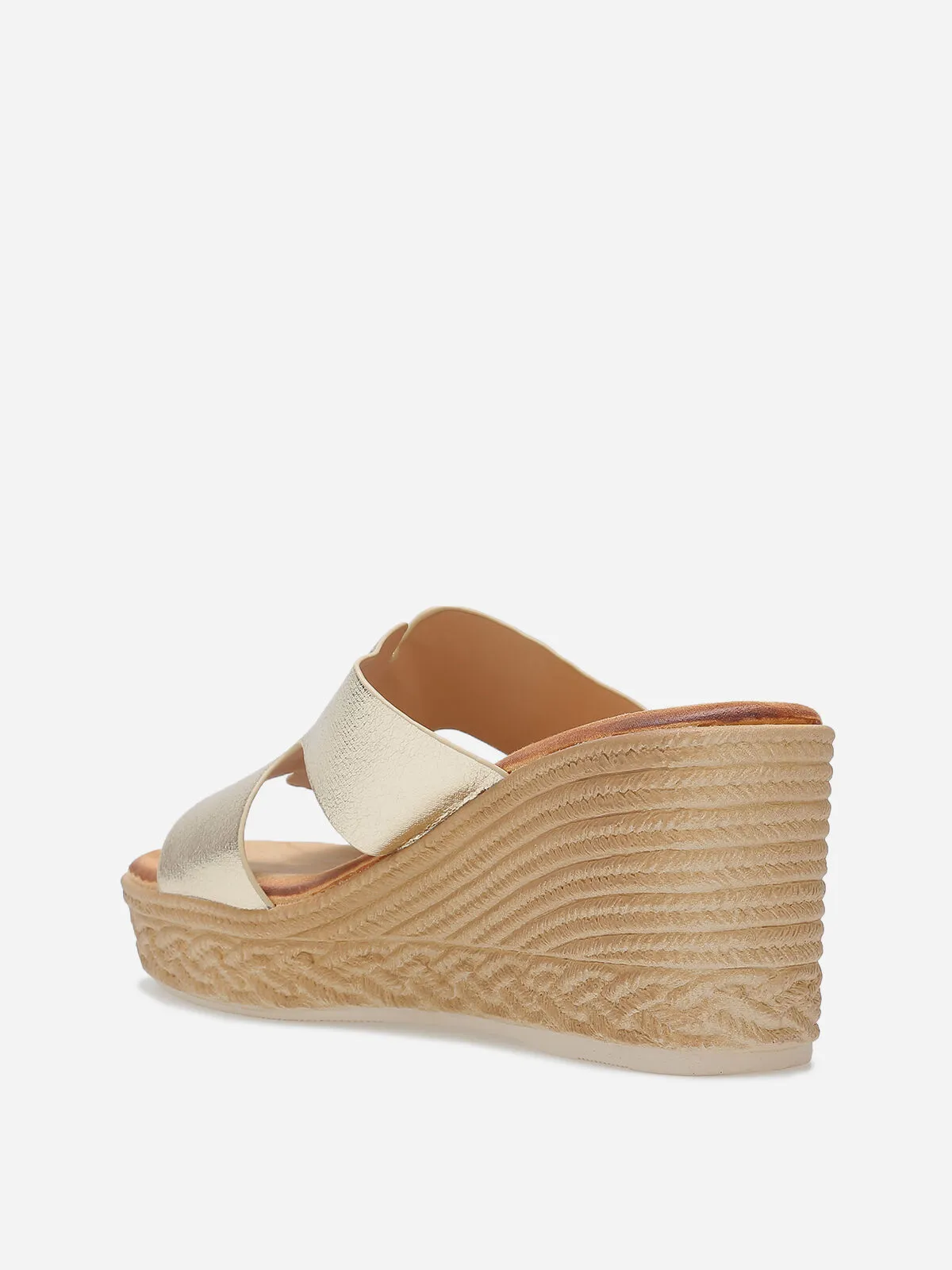 Mules à talon compensé effet tressé- Doré