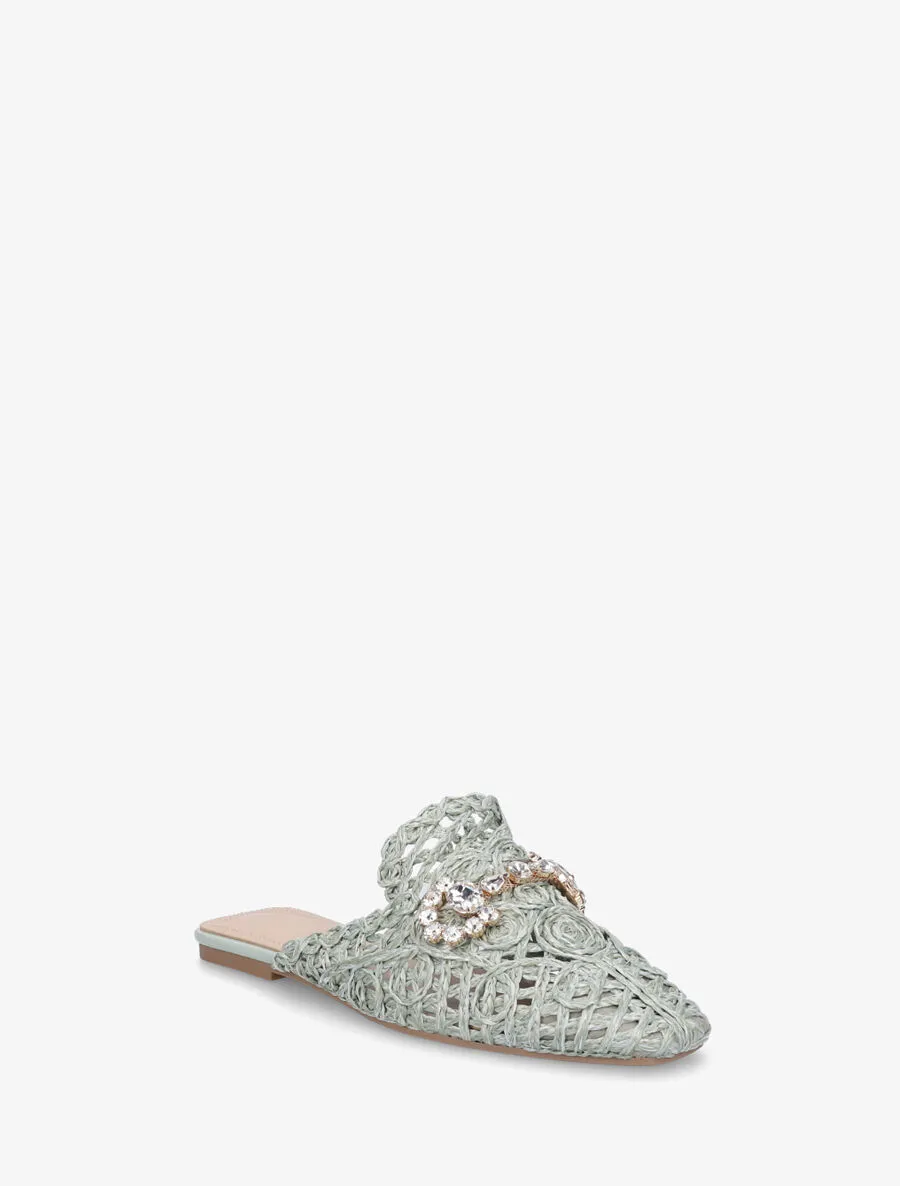 Mules effet paille à boucle fantaisie