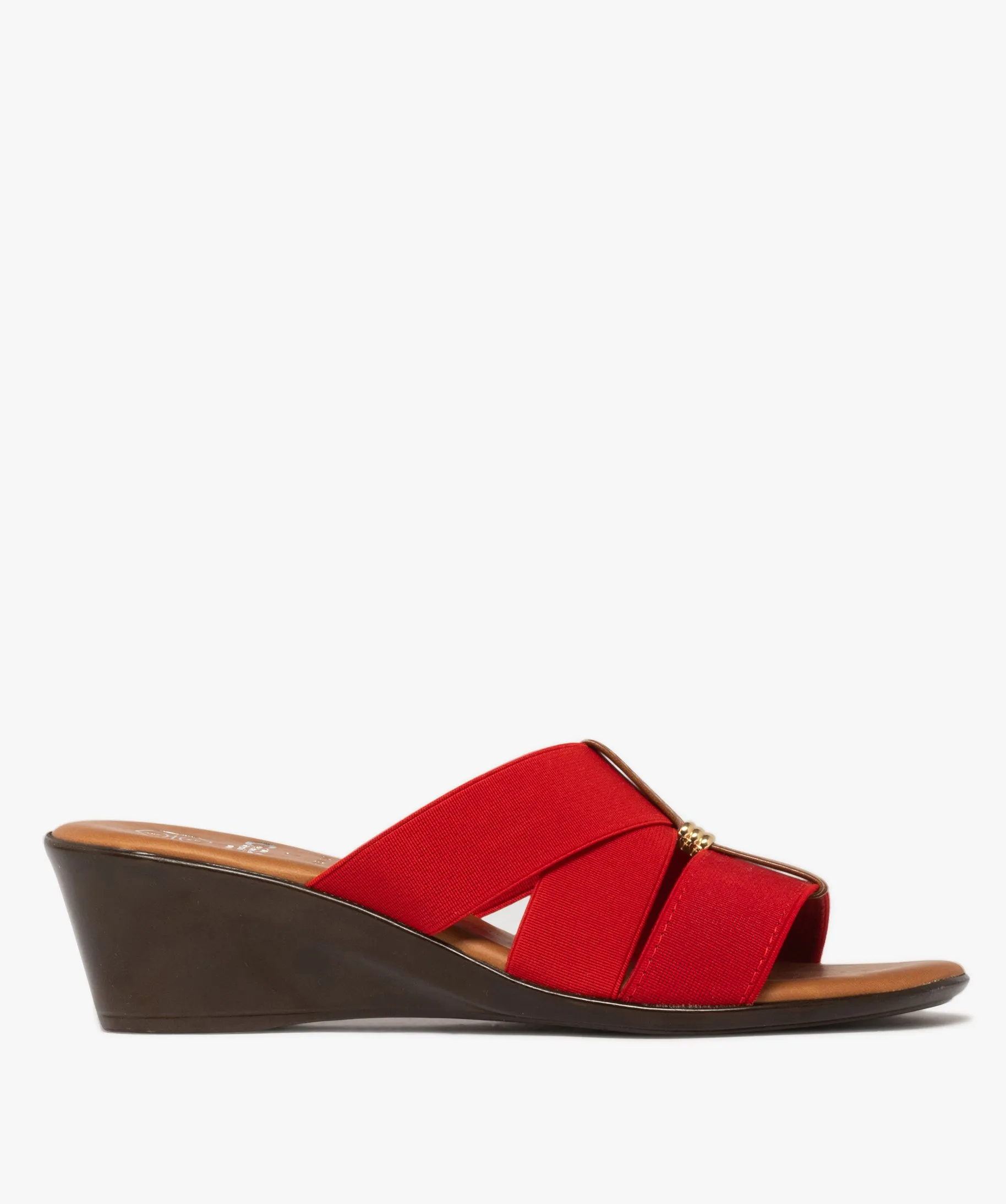 Mules femme à talon compensé et brides unies élastiques rouge