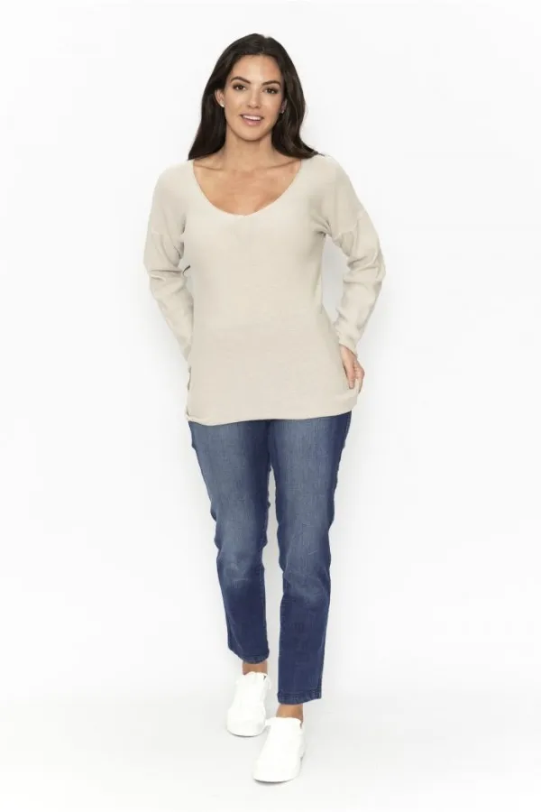 Orientique Naturally Knit Top neck long sleeve 12225 Unbleached