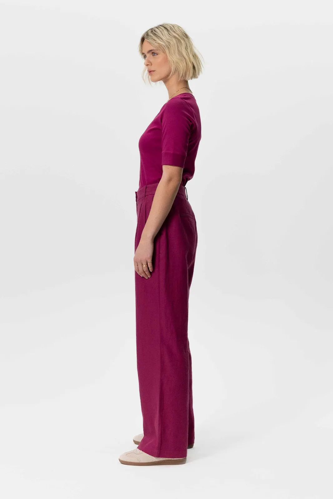 Pantalon jambes larges en lin - violet