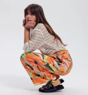 Pantalon large satin imprimé - Imprimé multicolore