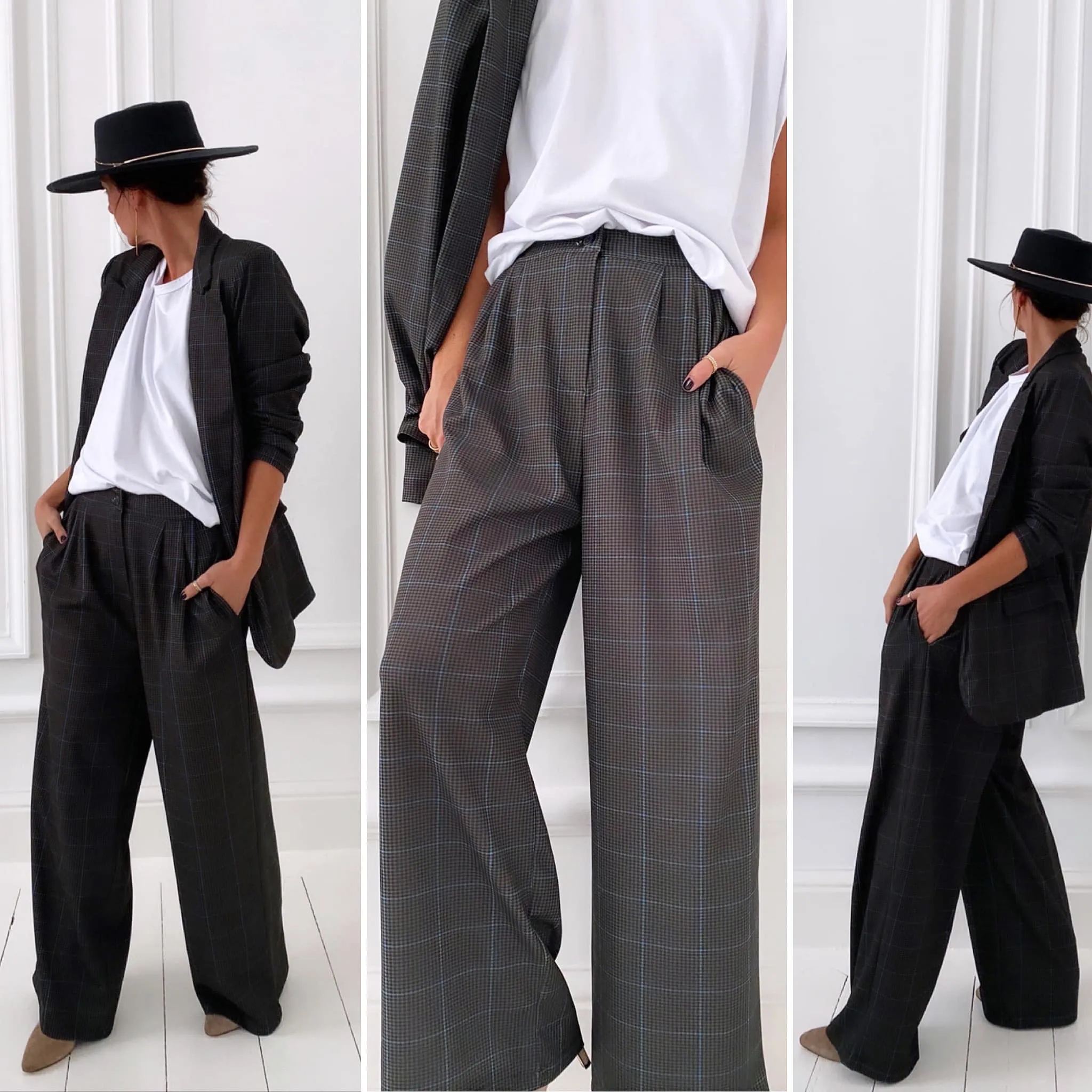 Pantalon à carreaux kaki