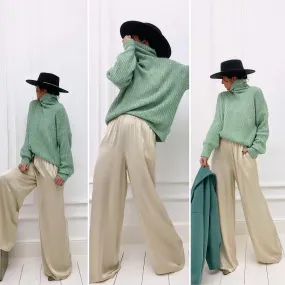 Pantalon écru satiné