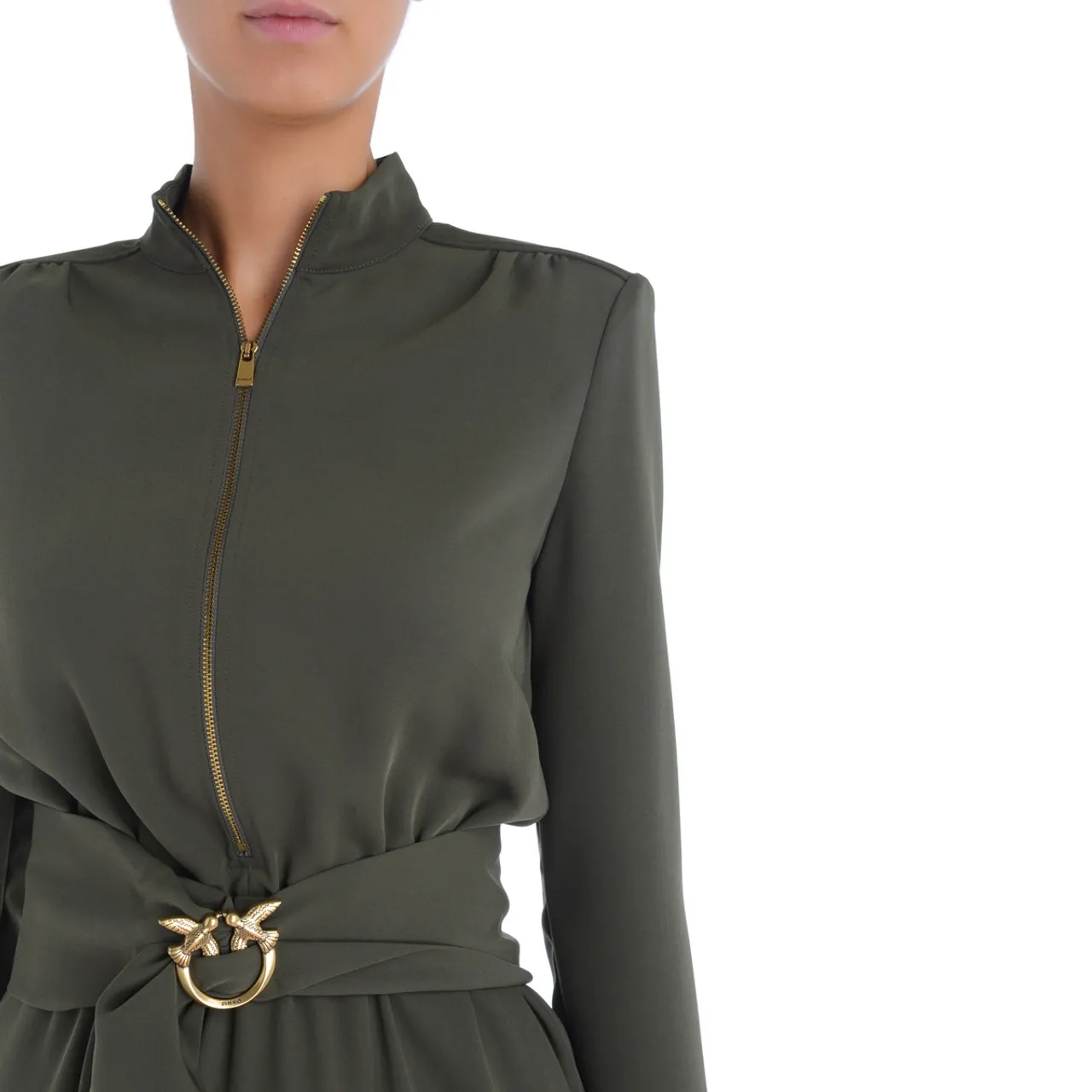 Pinko Robe verte avec ceinture Love Birds 