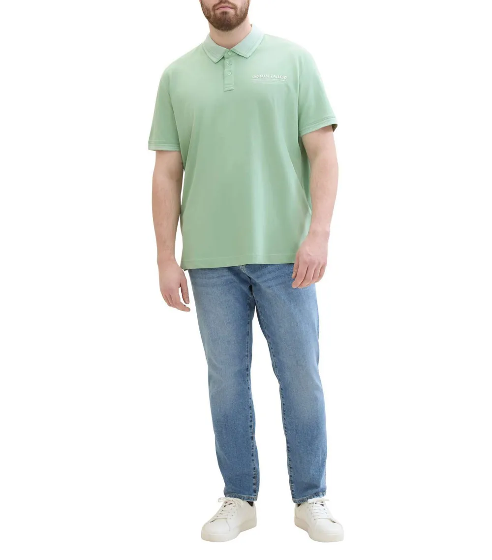 Polo Tom Tailor + Grande Taille coton avec manches courtes et col boutonné vert