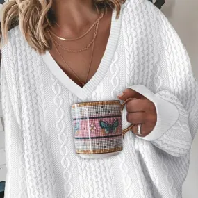 Pull Blanc à Col V pour Femmes