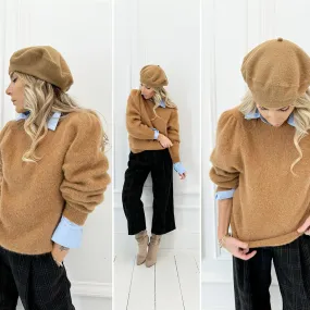 Pull camel avec alpaga col rond