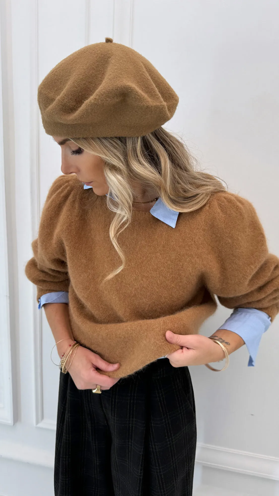 Pull camel avec alpaga col rond