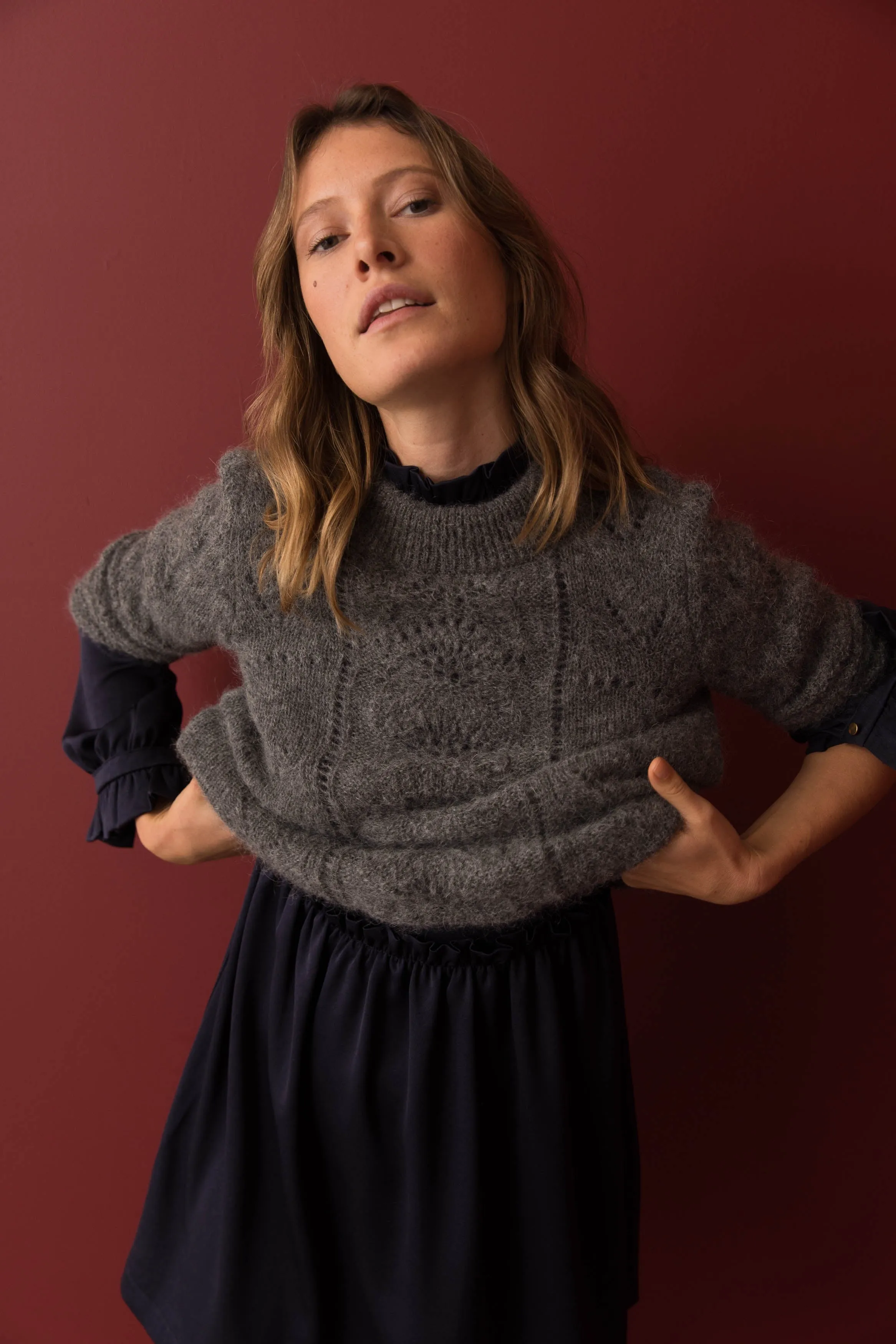 Pull Colombe gris en mohair et alpaga