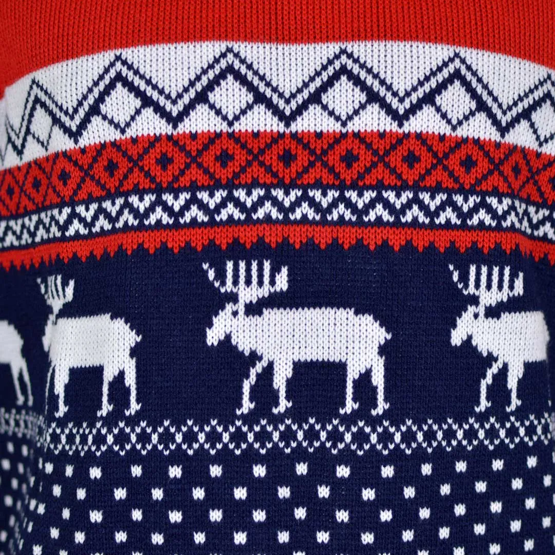Pull de Nol pour Homme Rennes Rouge et Bleu Marine