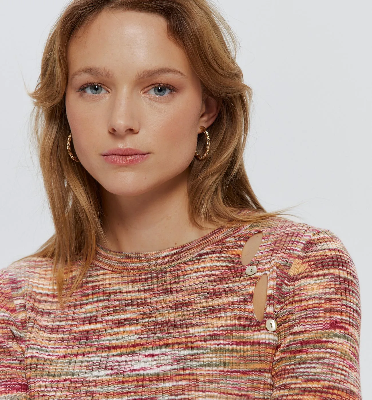 Pull fin côtelé Femme - Imprimé cognac