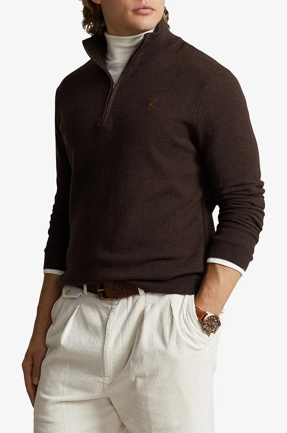 Pull fin en laine lavable à col montant zippé Pon