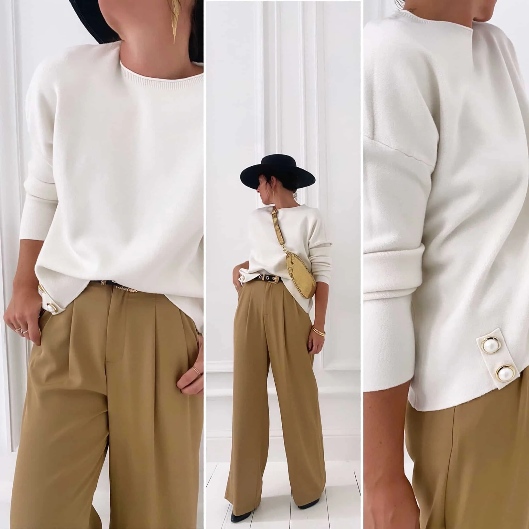 Pull écru deux bijoux