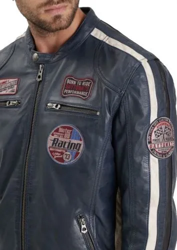 REXRS CUIR DAYTONA 73 BIKER BLEU