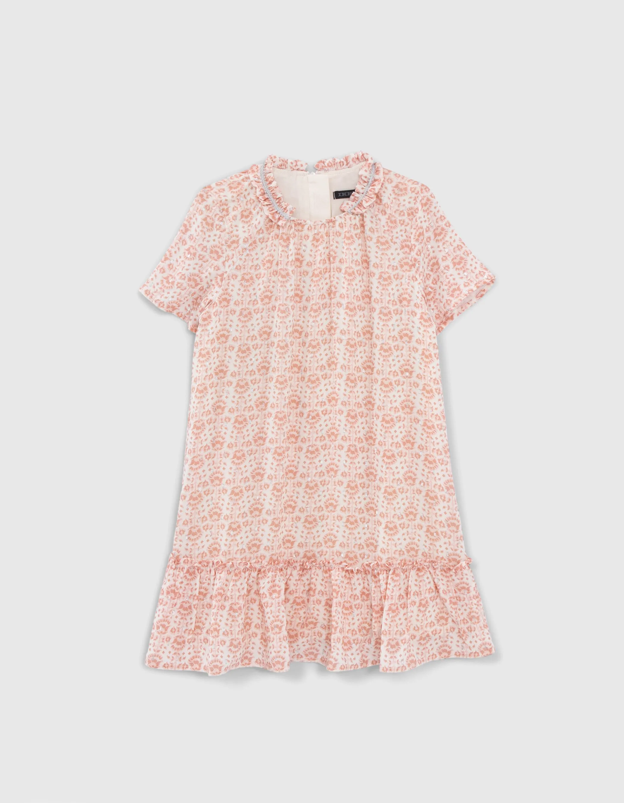Robe écrue imprimé fleuri et fils argent fille