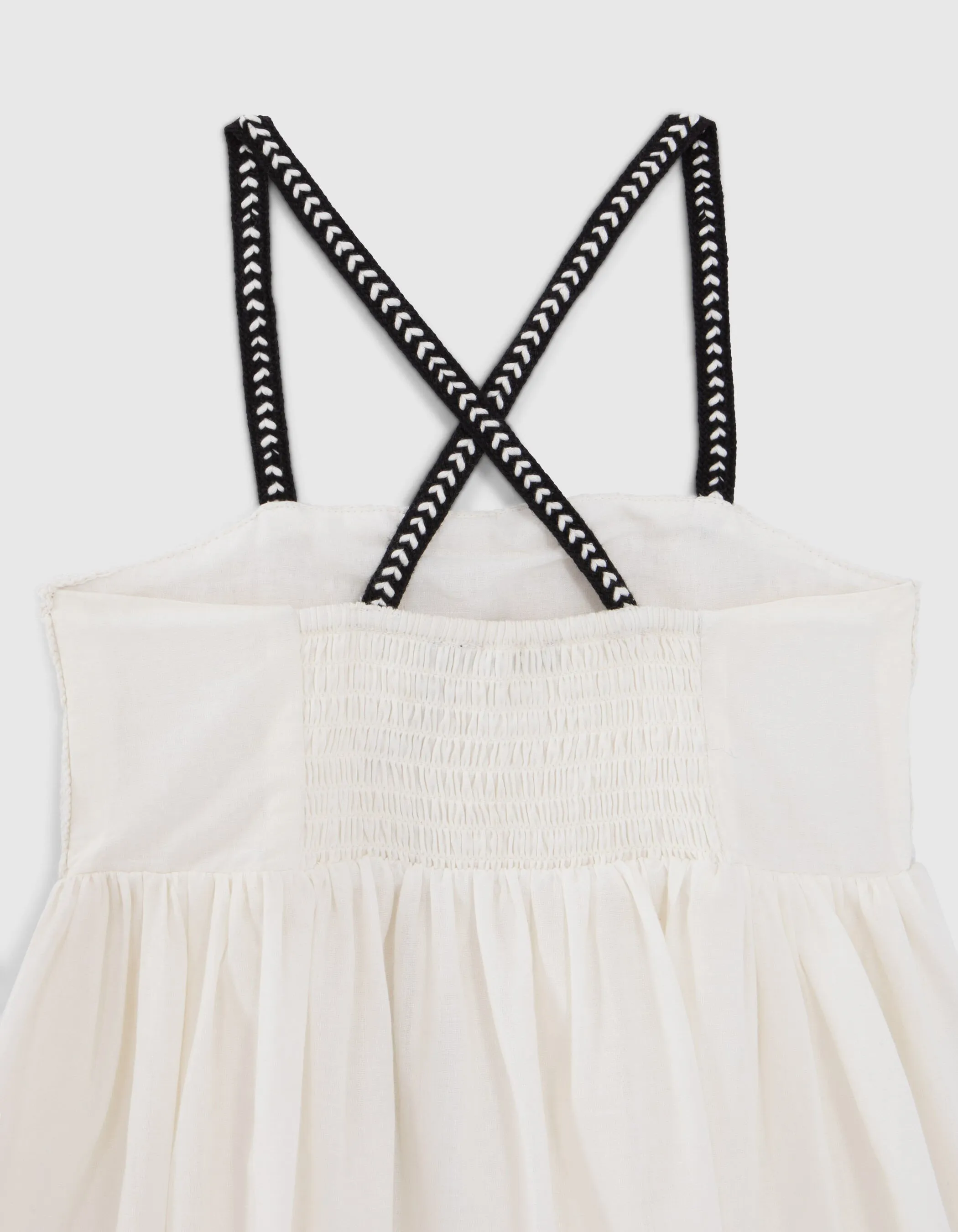 Robe écrue plastron dentelle macramé fille