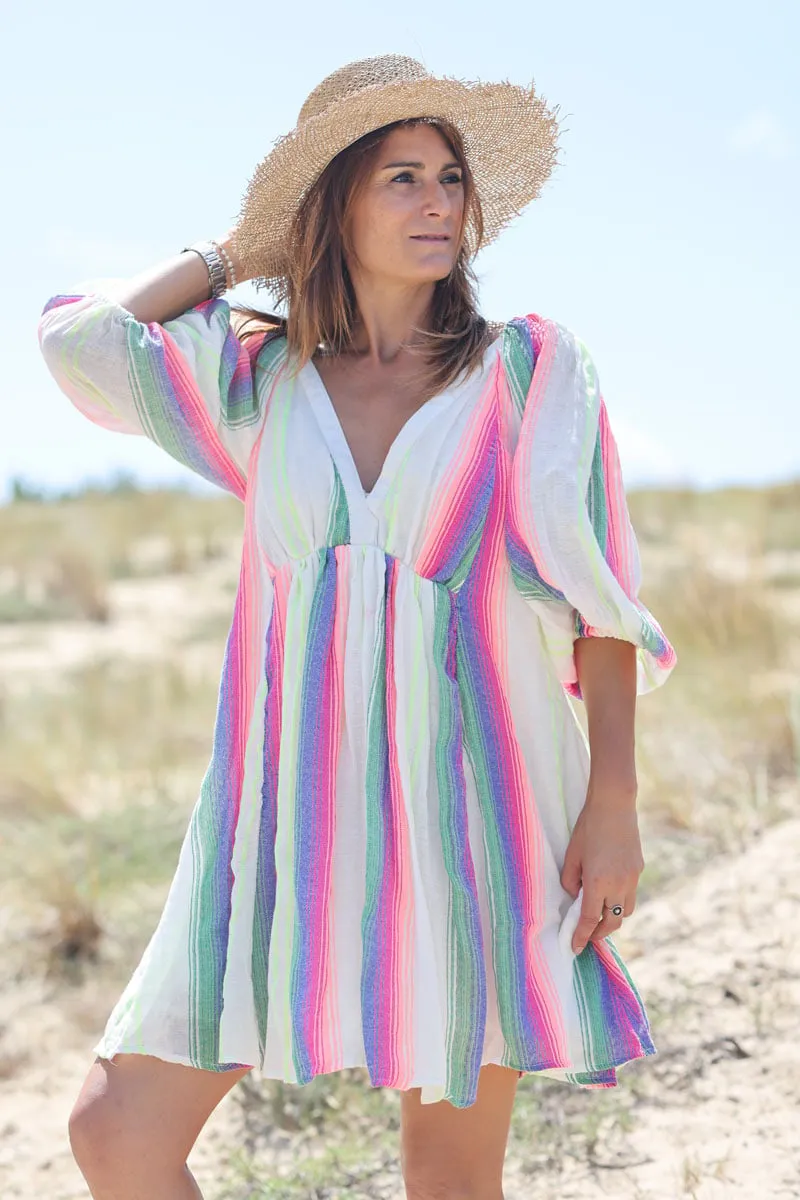 Robe en coton doublée dos nu rayures verticales colorées