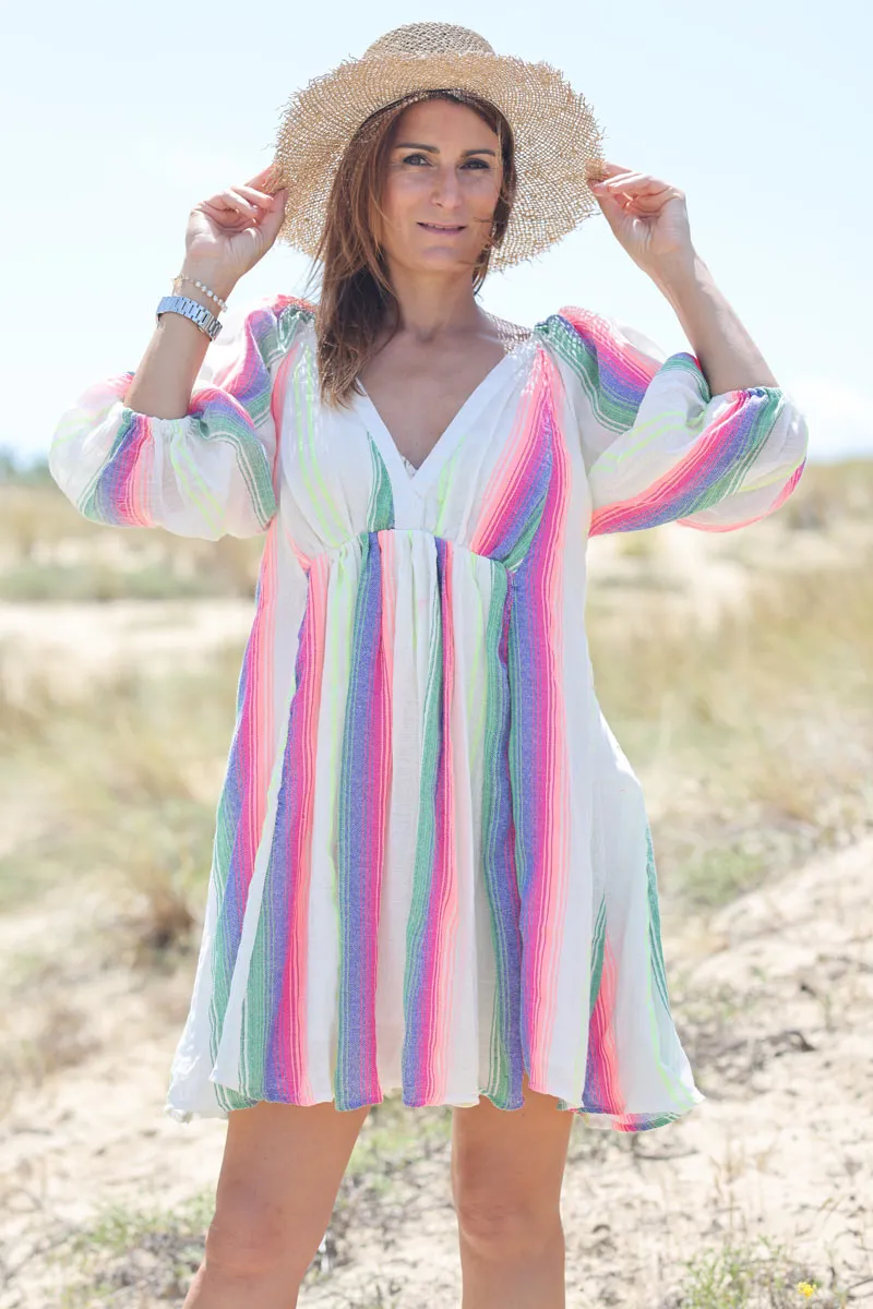 Robe en coton doublée dos nu rayures verticales colorées