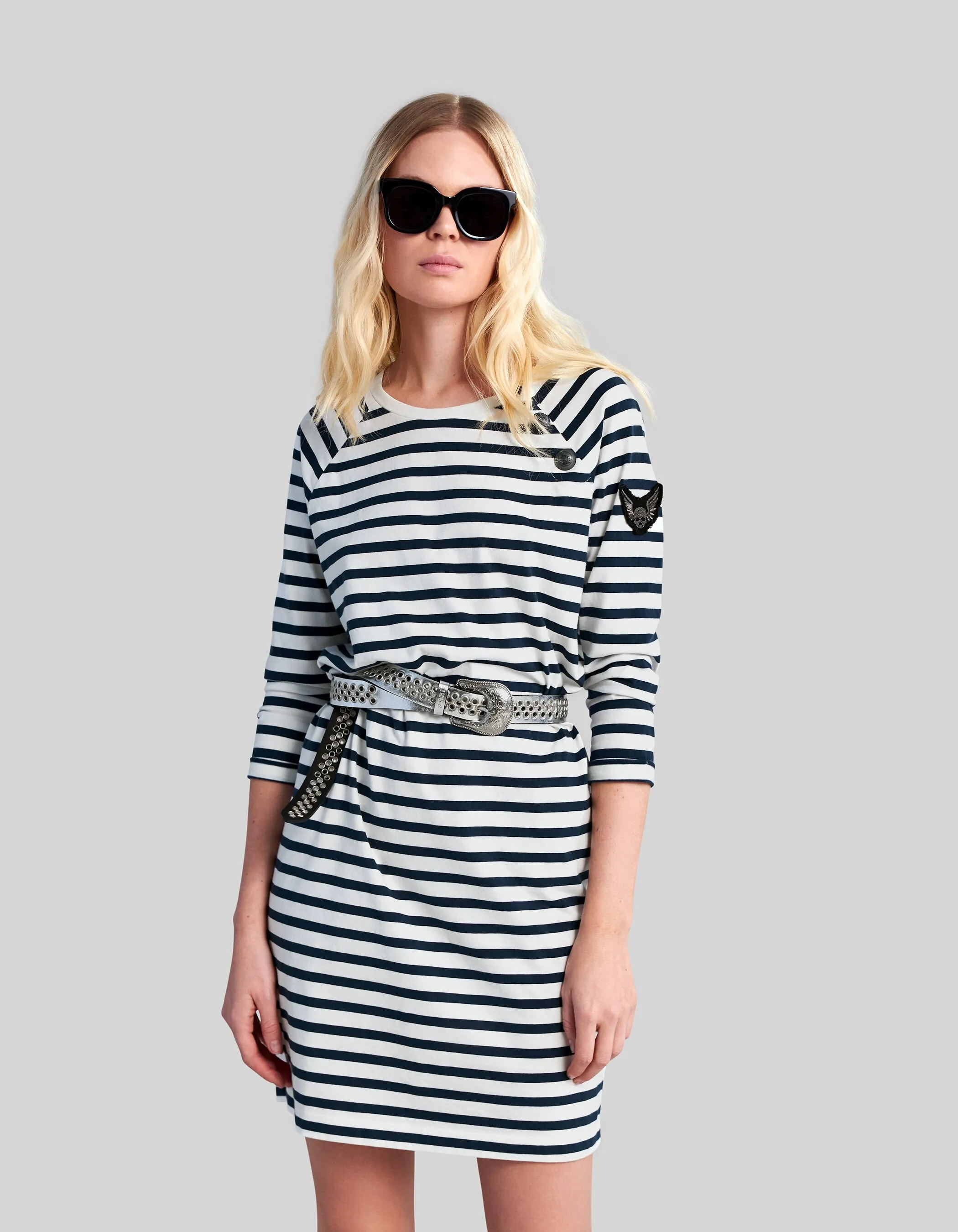 Robe marinière écrue badge manche Femme