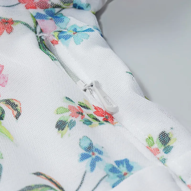Robe mi-longue à col en V et imprimé floral