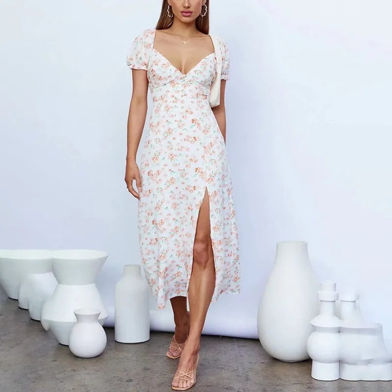 Robe Mi-Longue à Fleurs