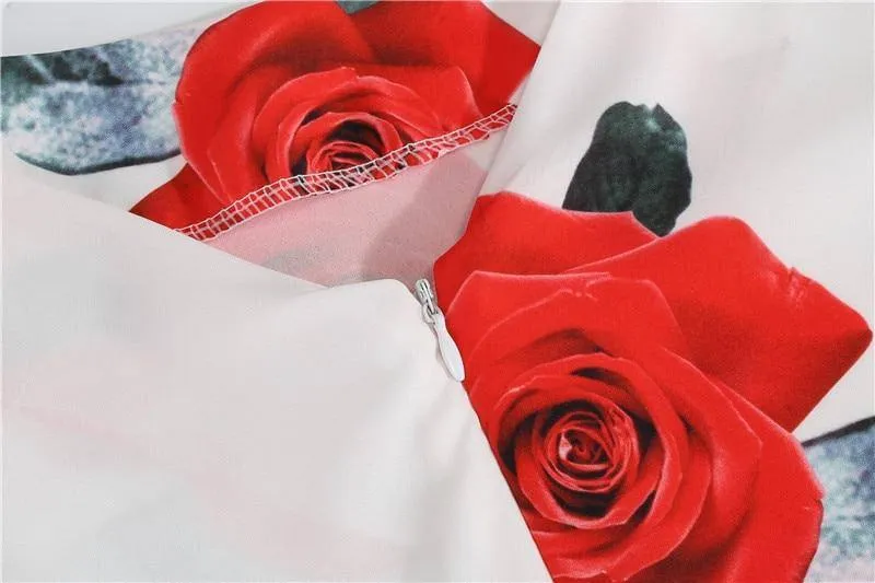 Robe Pin-Up  Blanche à Fleurs Rouges  Vintage 50's Rockabilly