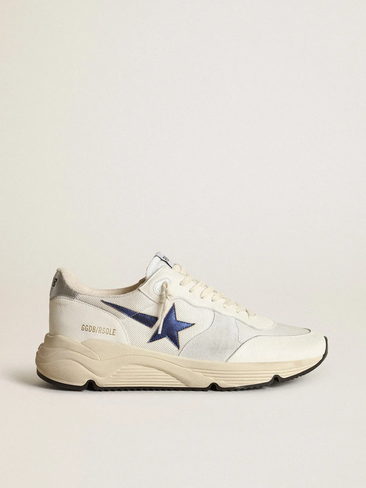 Running Sole en résille et cuir nappa blancs avec étoile bleue | Golden Goose