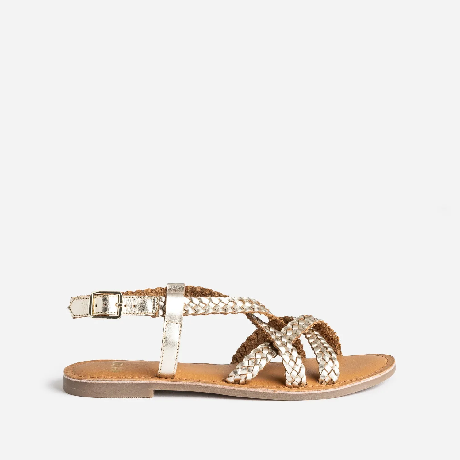 Sandale dorée cuir tressé - Sandales Femme | ERAM