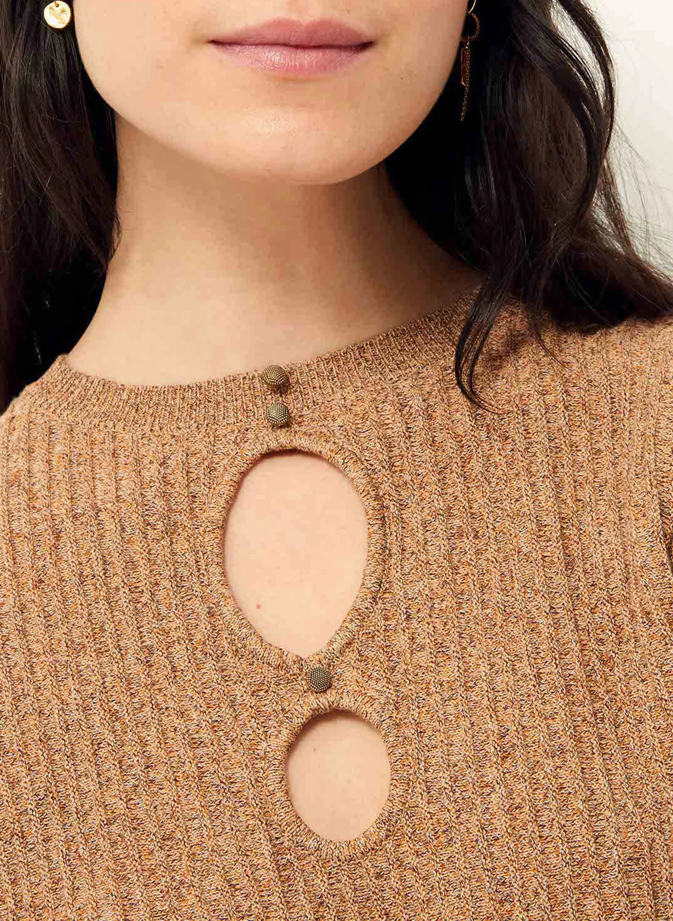 SESSUN  Top col rond en coton mélangé haven - Beige