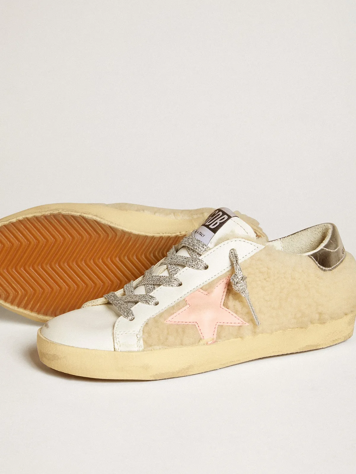 Super-Star en shearling avec étoile en cuir et contrefort argenté | Golden Goose