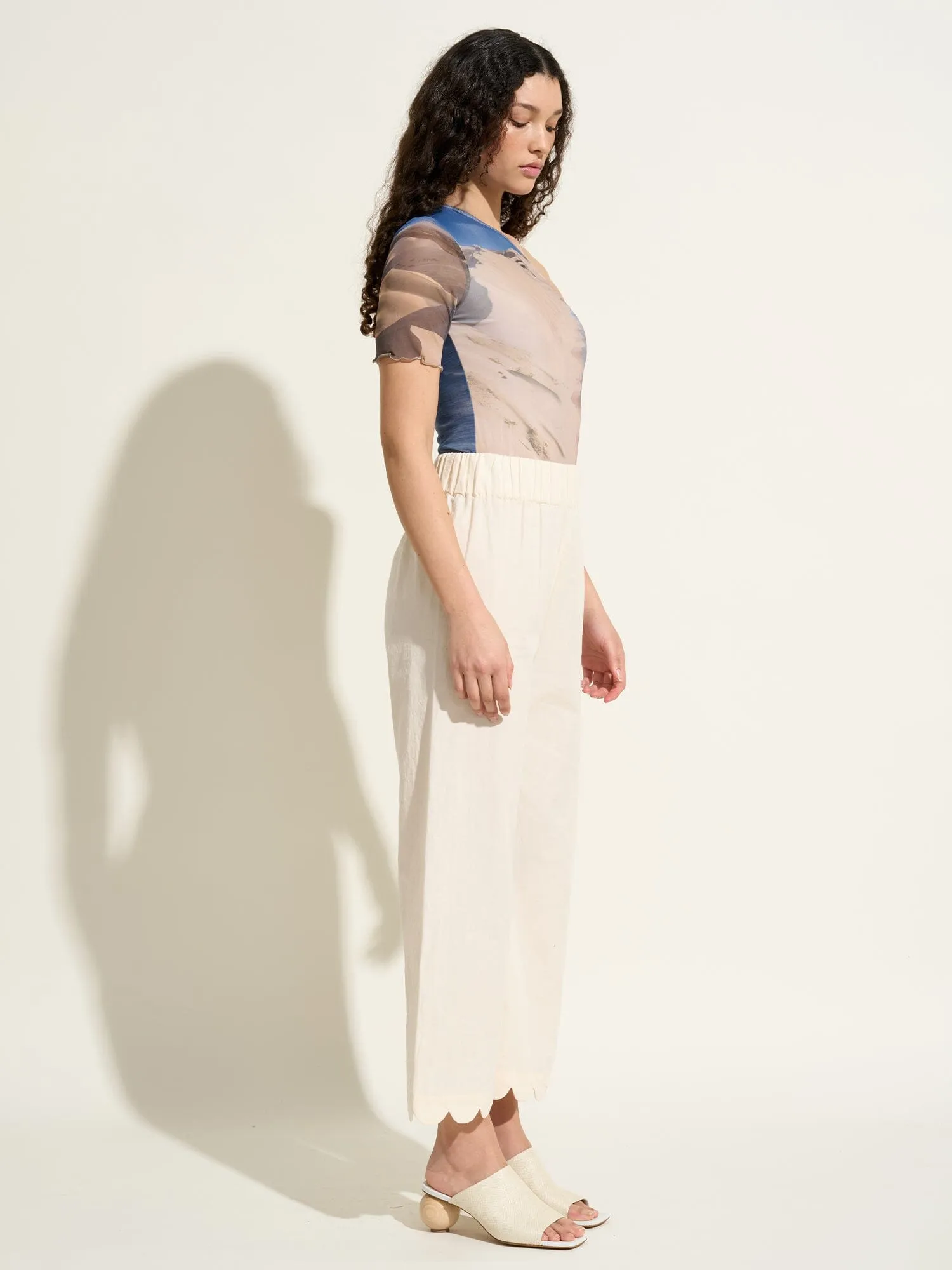 TAIWO - Body asymétrique en tulle stretch Oeko-Tex imprimé Pelican Bay