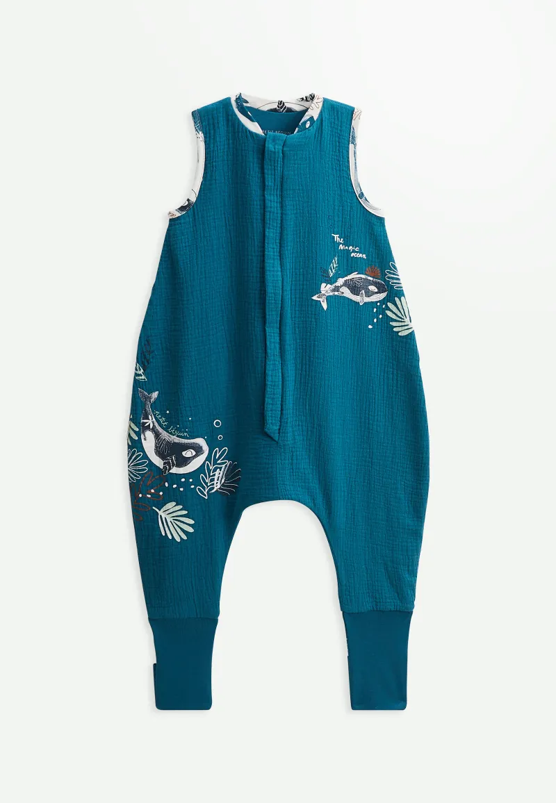 Turbulette d'été en gaze de coton avec pieds retroussables Magic Ocean - PETIT BEGUIN