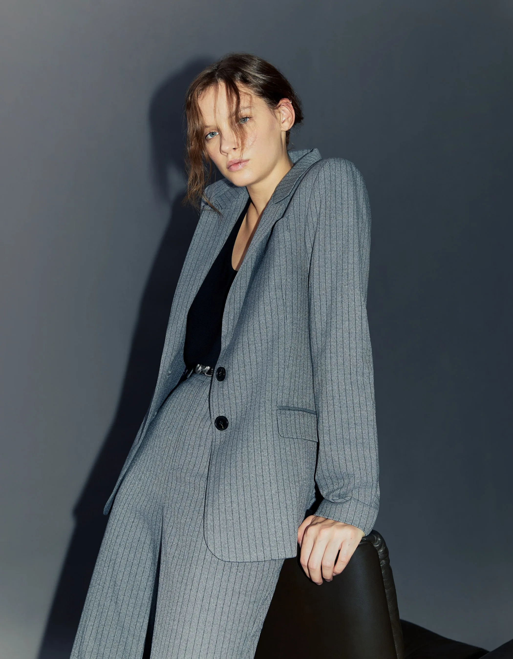Veste de costume grise à rayures tennis Femme