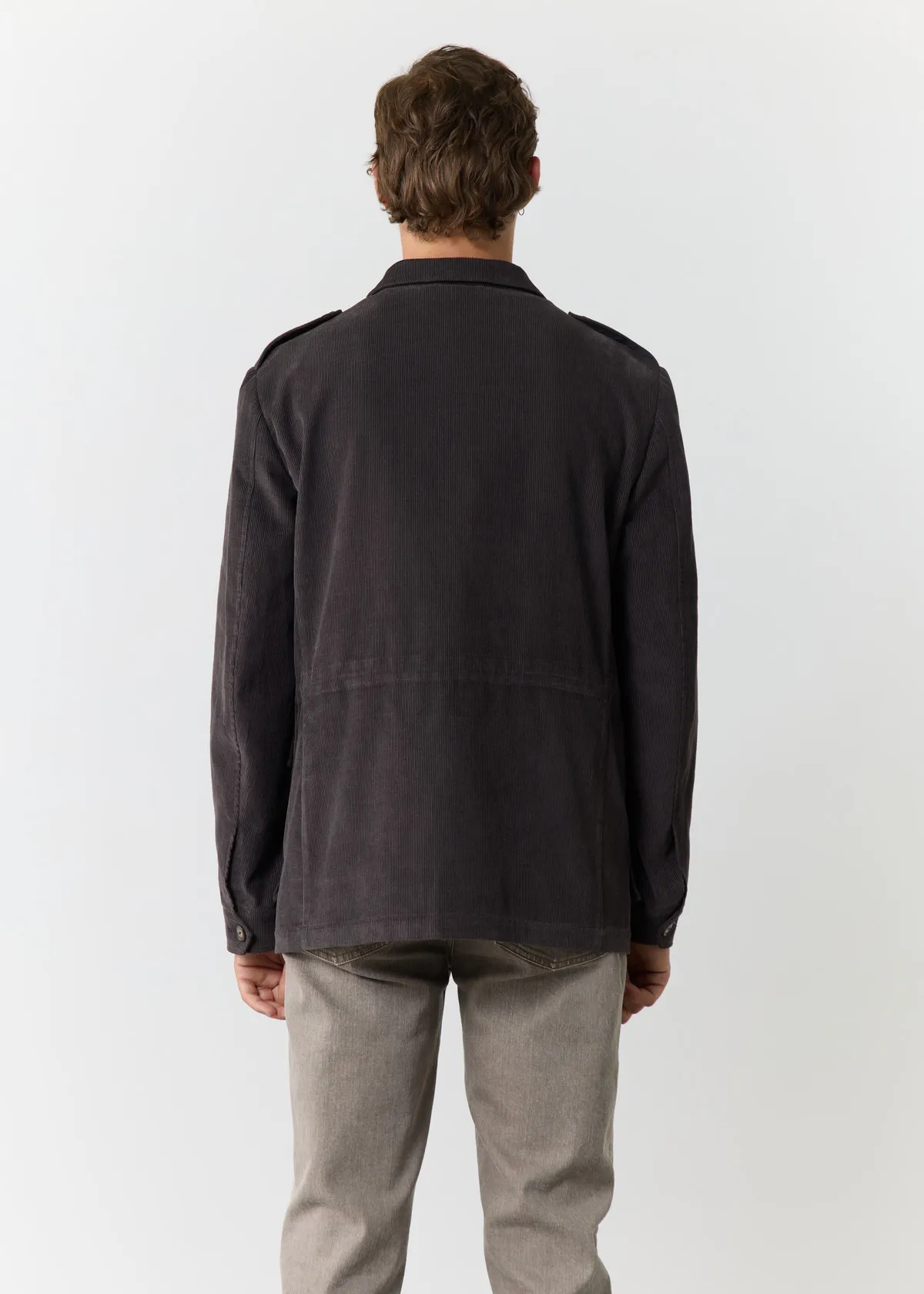 Veste saharienne en velours côtelé uni chocolat